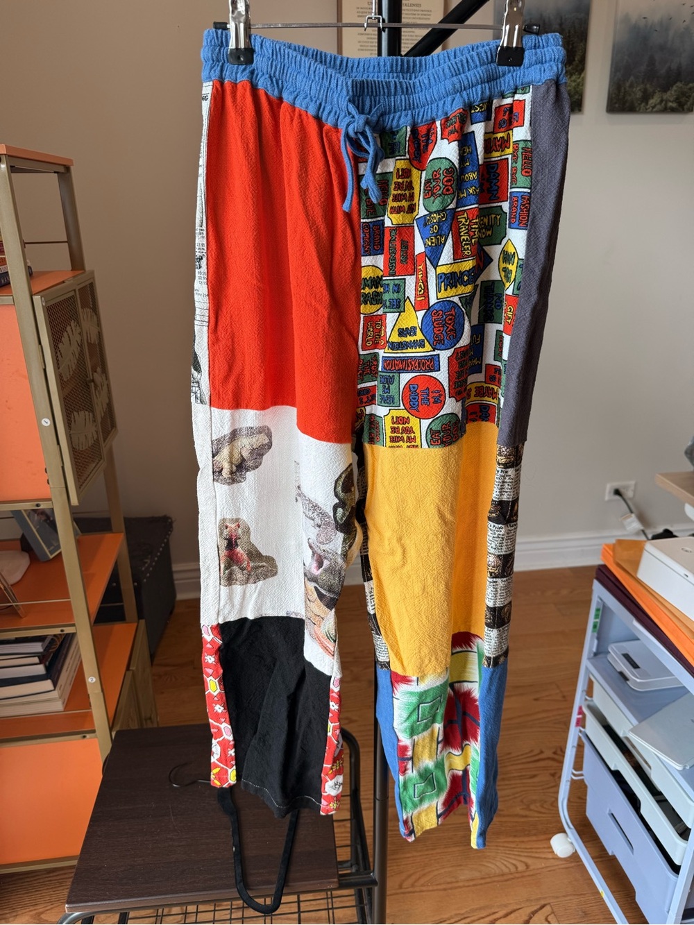 Fashion Brand Company Colorblock Patchwork Pants with Graphic Panels
